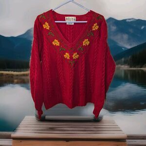 Fall Sweater Women's Large Burgundy Melbourne Elements V Neck